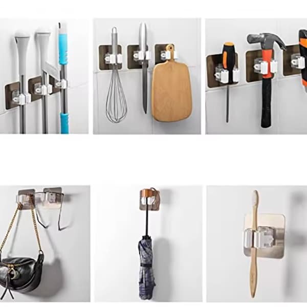 Broom Mop Holder Wall Mount 3Pcs Strong Mount 5 demo of mount -min